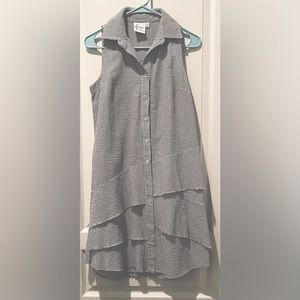 Finley Sleeveless Jenna Tiered Shirt Dress Gray Pinstriped Seersucker Dress